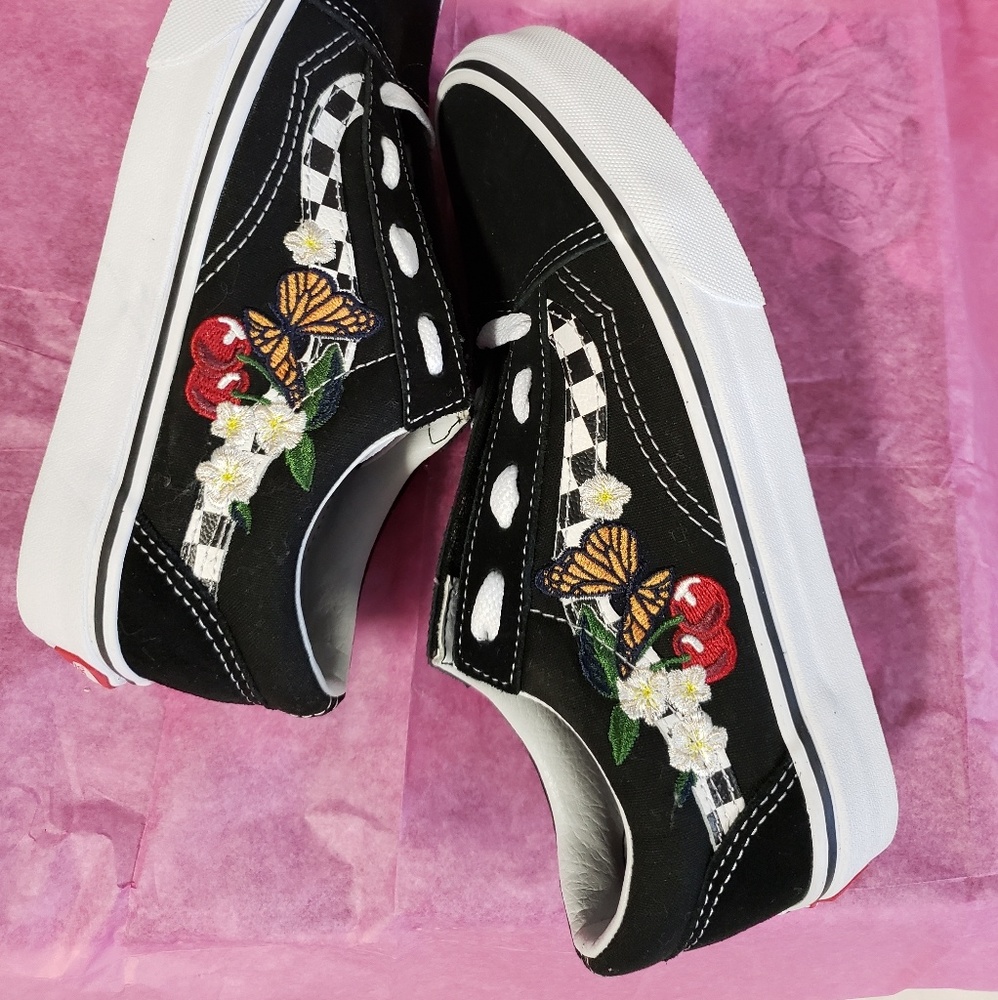 Vans Slip-On Checker Floral Black Skate Shoes